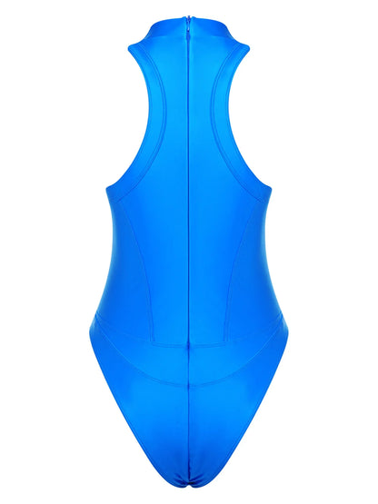 Womens Oil-shiny One-piece Bathing Suit Quick-drying Sleeveless Flat Seams High Cut Bodysuit Swimwear for Pool Beach Surfing