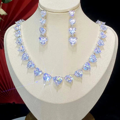 Shiny White Heart Cubic Zircon Women Jewelry Set Bridal Party Accessories Elegant Wedding Necklace Earrings 2PCS