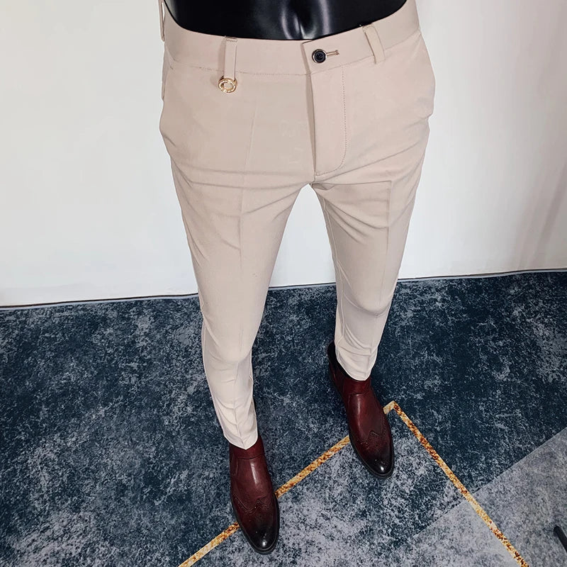 2025 Spring and Summer New Men's Casual Business Dress Pants Fashion Social Solid Wedding Party Suit Pants Slim Fit Suit Pants
