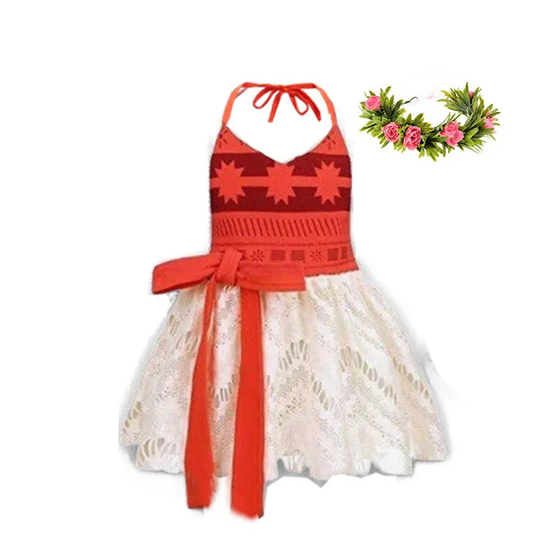 2026 Baby Girls Moana Halter Dress Role Playing Princess Dress Summer Clothing Hawaii Toddler Vaiana Cute Mini Sundress 1-6Y