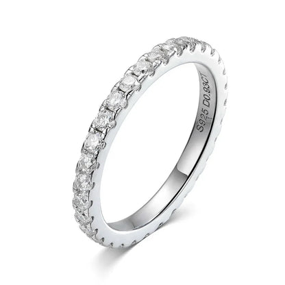 2mm Certified Moissanite Ring for Women Full Diamond Enternity Band S925 Sterling Silver Plated White Gold Jewelry