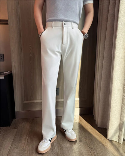 Men's Pleated Trousers, Elastic Waist, Wide-Leg, Casual Suit Pants, 2026 Spring, White/Black, S-4XL