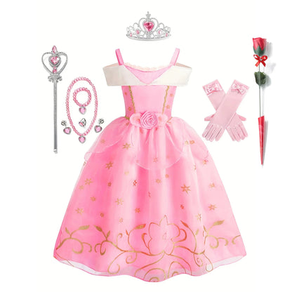 Children Aurora Princess Costume Cosplay Dress Girls Halloween Carnival Birthday Outfit Party Princess Disguise Ball Gown Clothe