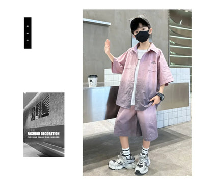 Fashion Kids Clothing Set Shirt Shorts Summer Suit for Teenage Boy Loose Casual Gradient Color Clothes Set Child Luxury Outfit