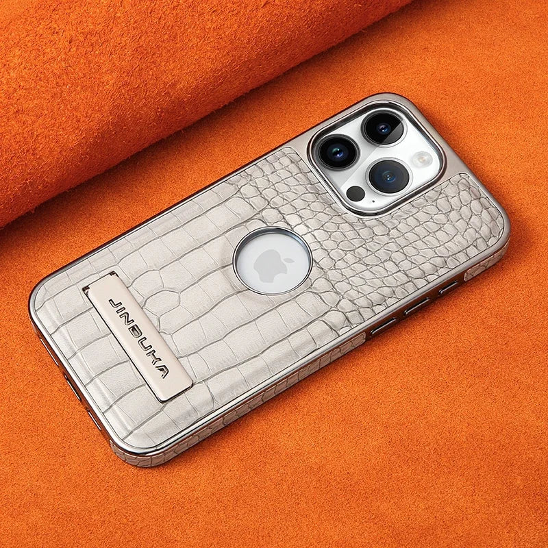 Crocodile Pattern Leather invisible Kickstand Magnetic Case For iPhone 15 16 Pro Max 14 Plus 13 12 Wireless Charging For Magsafe