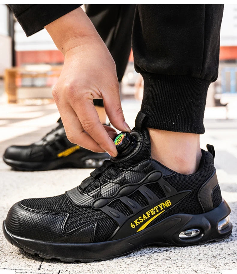 Men Rotating Button Safety Shoes Steel Toe Work Sneakers Indestructible Shoes Puncture-Proof Work Boots Air Cushion Safety Shoes