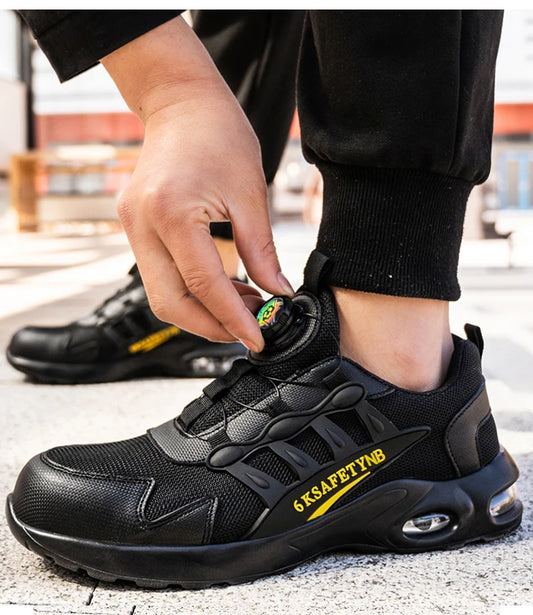 Men Rotating Button Safety Shoes Steel Toe Work Sneakers Indestructible Shoes Puncture-Proof Work Boots Air Cushion Safety Shoes