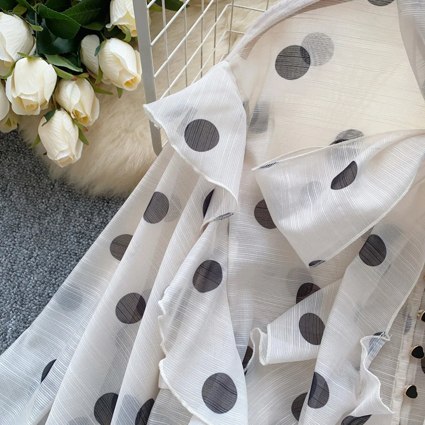 Spring Chiffon Polka Dot Blouse Women Bow Collar Long Lantren Sleeve Fashion Casual Streetwear Basics Loose Thin Tops
