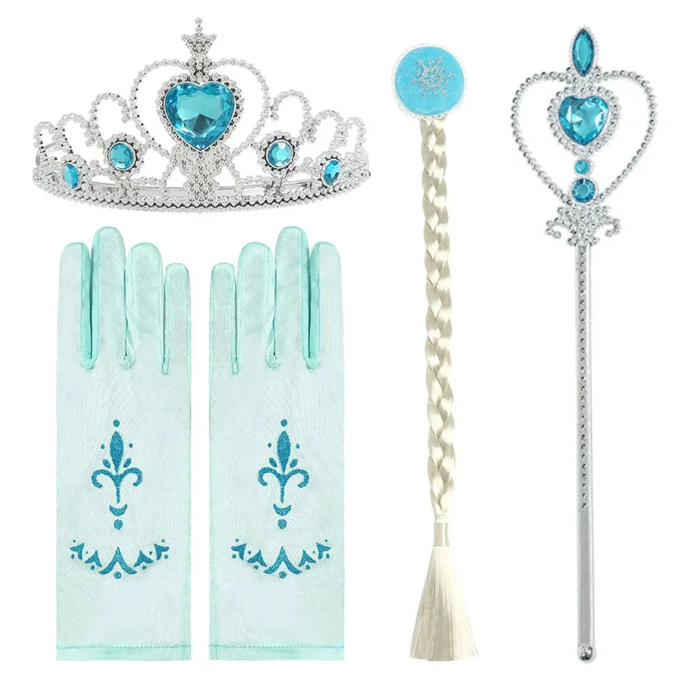 For 2-10 Year Cosplay Fancy Queen Frozen Elsa Anna Costume Girls Princess Dress Toddler Halloween Party with Decorative Fittings