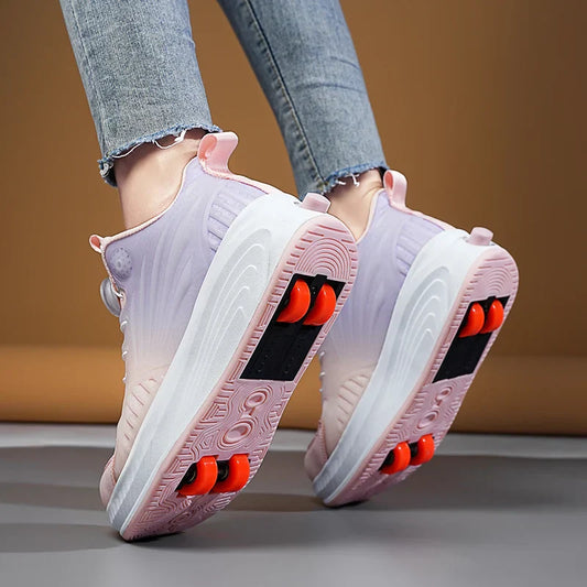 New Glow-in-the-dark Rotary Roller Skates Girls Invisible Four-wheel Retractable Walk-on Shoes Boy for Students Sizes 29-41