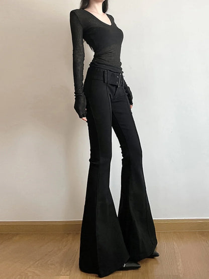 Women's Black Jeans Flare Pants Y2k Retro Emo 2000s Streetwear Fashion Trousers Harajuku Wide Yoga Pants 90s Aesthetic Clothes