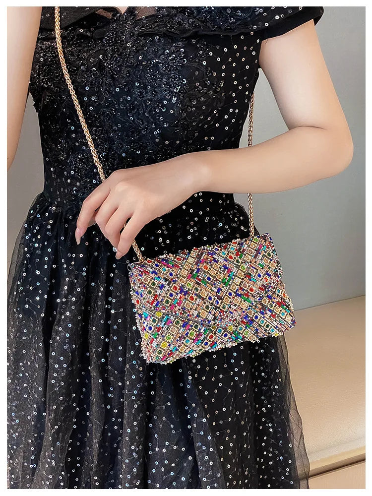 Rhinestone Evening Clutch Bag 2025 Diamond Women Banquet Party Wedding Fashion Messenger Purse Chain Small Shoulder Bag