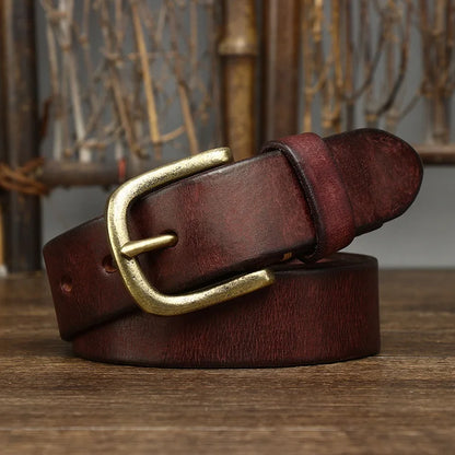 3.3CM Genuine Leather Belt Men Luxury Strap Male Fashion Pure Cowhide Copper Buckle Wild Classic Retro Pin Buckle High Quality