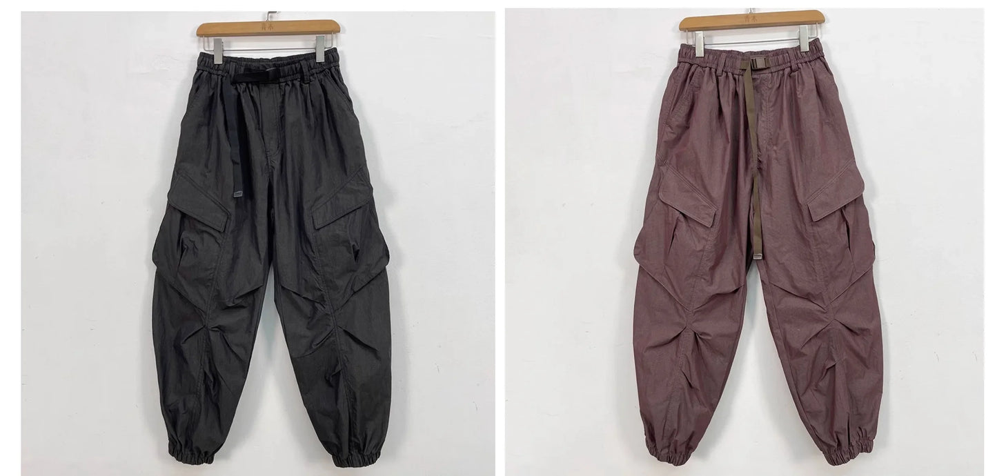 Korean Techwear Cargo Pants Men Spring Summer Quick Dry Lightweight Streetwear Casual Loose Fit Tapered Joggers Hip Hop Trendy