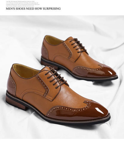 New Designer Business Leather Shoes for Men Color Match Lace Designer Casual Shoes Male Spring Autumn New Dress Brogue Shoe Man