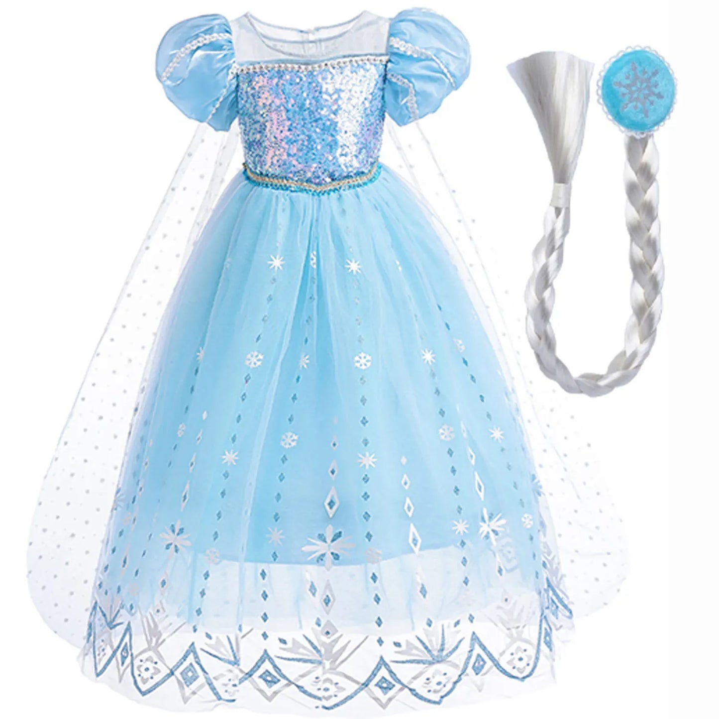 2026 Summer Frozen Costume Princess Dress for Girls White Sequined Carnival Dress Kids Cosplay Snow Queen Elsa Dress For Girls