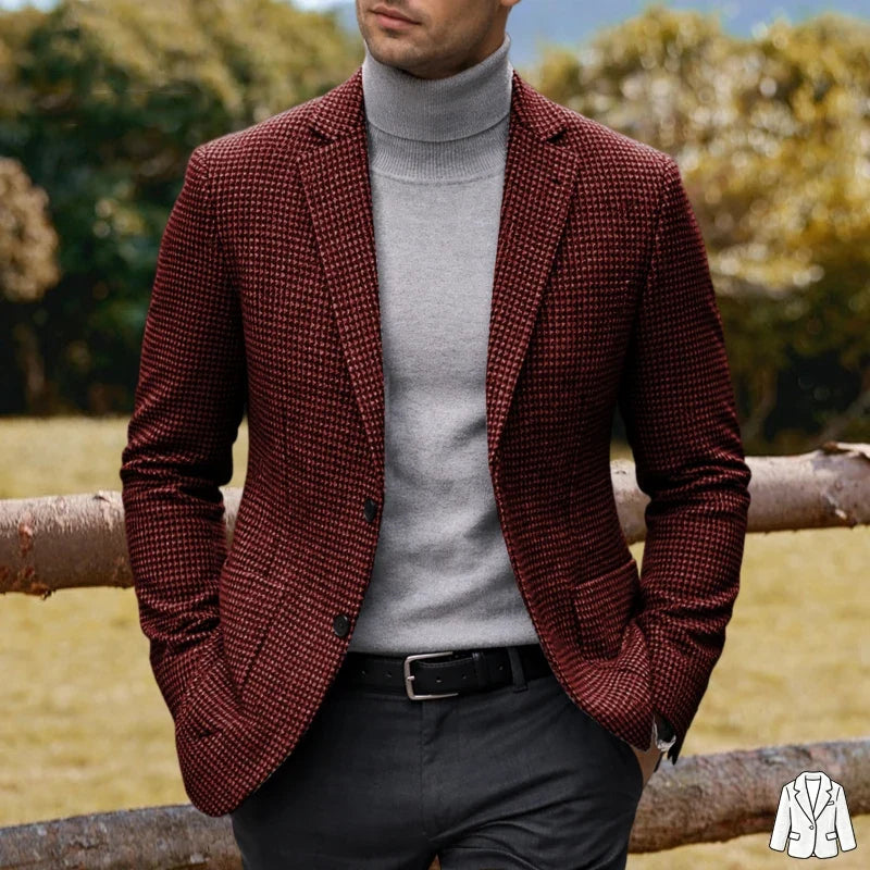 Men's Casual Blazer Houndstooth Wool Blend Suit Jacket Notched Lapel Slim Fit Business Formal Dress Sport Coat Outerwear