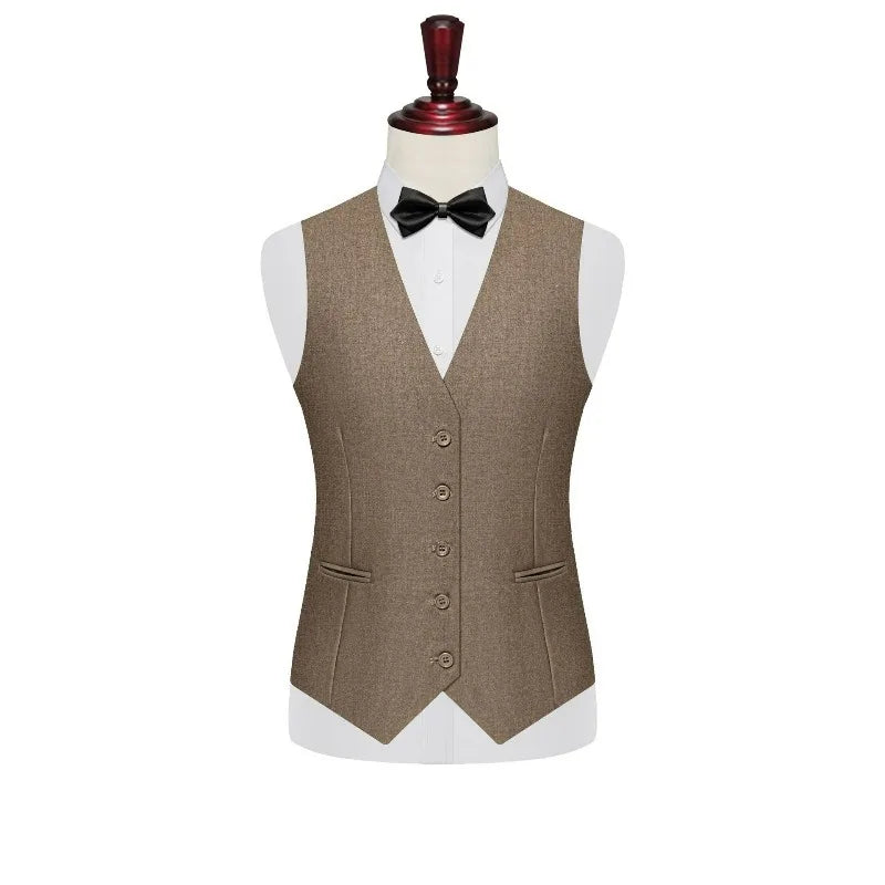 Men 2-piece Set British Style Single-breasted V-neck Vest Man Straight-leg Pant Male Slim Wedding Office Casual Outfit