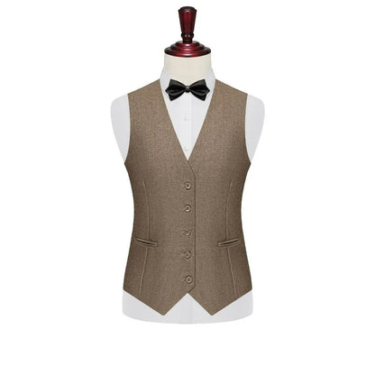 Men 2-piece Set British Style Single-breasted V-neck Vest Man Straight-leg Pant Male Slim Wedding Office Casual Outfit