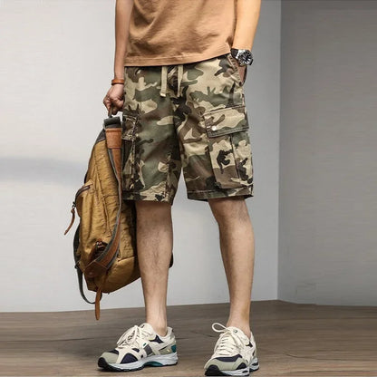 2024 Men's Shorts Camouflage Grey Summer Casual Elastic Waist Knee Length Camo Cargo Short Men Stretch Drawstring Cotton Bermuda