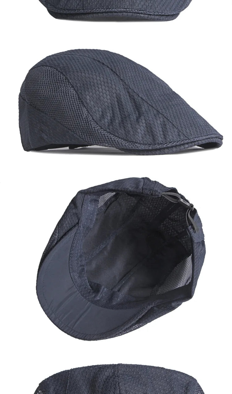Men Women Breathable Mesh Summer Hat Newsboy Beret Ivy Cap Cabbie Flat Cap Adjustable Vintage Style