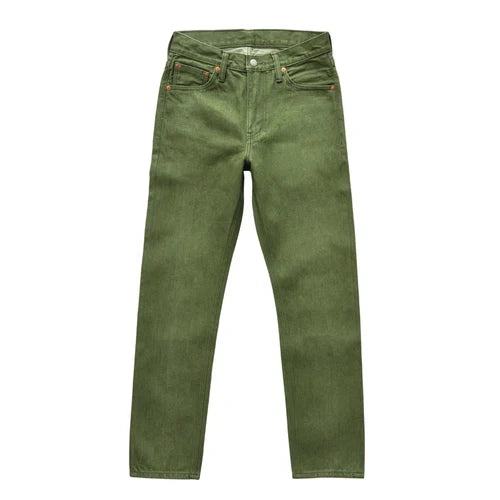 Men Jeans Vulcanization Olive Green 107 Selvedge Denim Jeans Men Washed Slim Fit 14 Oz Zipper Fly