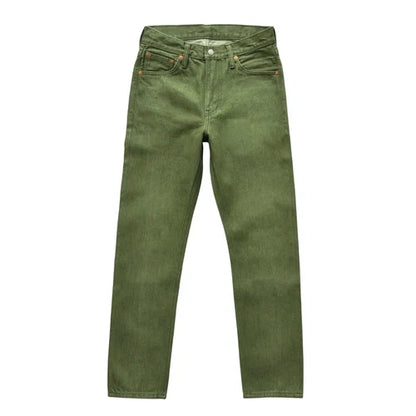 Men Jeans Vulcanization Olive Green 107 Selvedge Denim Jeans Men Washed Slim Fit 14 Oz Zipper Fly