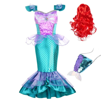 Mermaid Dress for Girl Charm Princess Cosplay Sequin Bling Costume for Kids Girl Fish Beauty Birthday Party Halloween Clothing