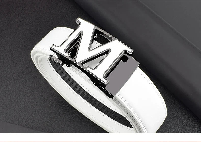 M letter Men Designer Belts High Quality White Luxury Brand Belt Automatic Buckl Cowskin Casual Waist Strap Ceinture Homme