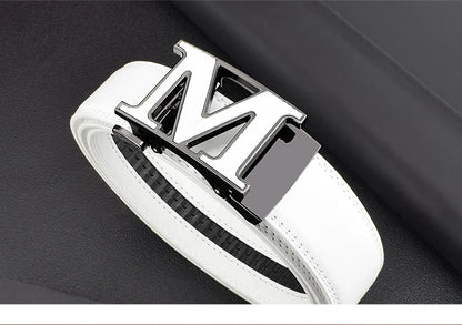 M letter Men Designer Belts High Quality White Luxury Brand Belt Automatic Buckl Cowskin Casual Waist Strap Ceinture Homme
