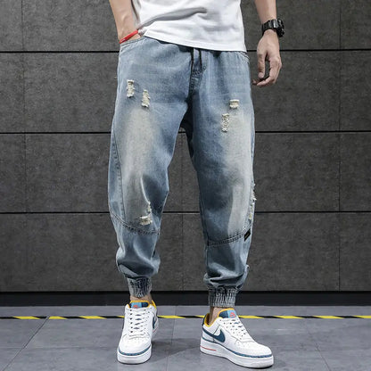 2026 New Hip Hop Harem Jeans Pants Men Loose Joggers Denim Casual Sweatpants Korea Ankle Length Trousers Streetwear Male Clothes