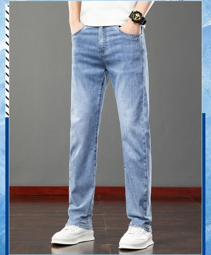 Spring Summer Thin Men's Jeans Fashion Korean Elastic Slim Straight Business Casual Denim Pants Classic Washed Male Trousers
