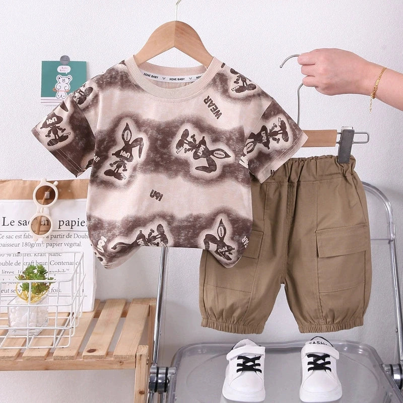 New Summer Kids Boy's Clothes Suits Children Blue Cartoon T Shirt Shorts 2Pcs/Set Casual Toddler Baby Tracksuits 0-5 Years