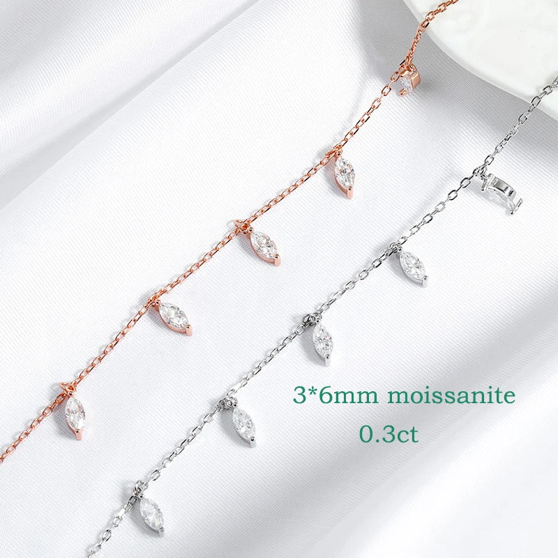 Certified 3*6mm Marquise Cut Moissanite Necklace 9 Gems Pendant Girls Gift Lab Diamond Chain 100% Real Pure 925 Silver