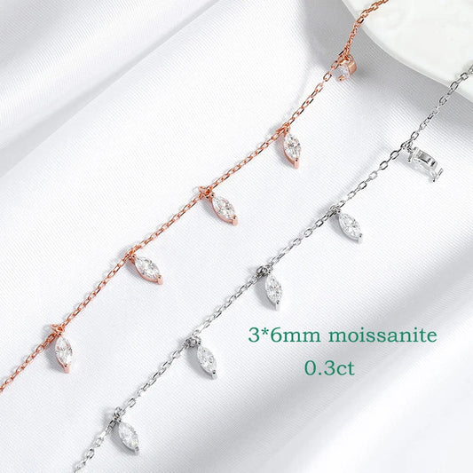 Certified 3*6mm Marquise Cut Moissanite Necklace 9 Gems Pendant Girls Gift Lab Diamond Chain 100% Real Pure 925 Silver