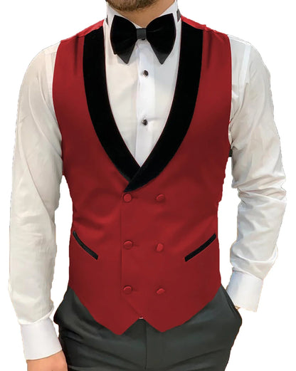 Men's Casual Suit Vest Double Breasted Shawl Lapel Dress Waistcoat for Wedding Party Dinner