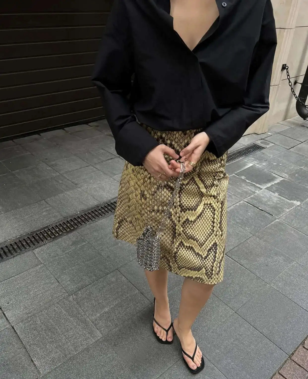 Snakeskin Printed Fashion Skirt Women's High Waist Slim Contrast Patchwork Commute Streetwear Female Vintage Y2k Skirt DDX8