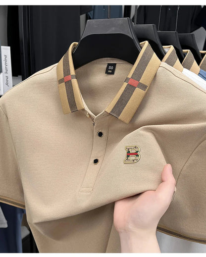 100% pure cotton high-end brand fashionable men's short sleeved polo shirt autumn original letter design golf top T-shirt