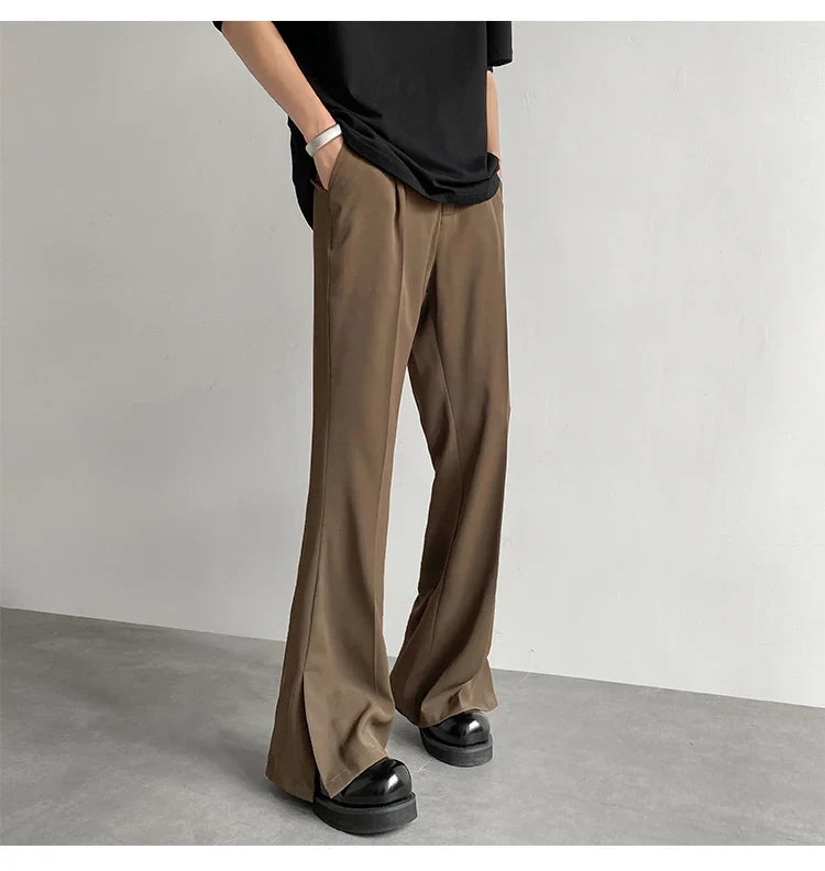 Brown Black Suit Pants Men Fashion Social Mens Dress Pants Korean Loose Casual Flared Pants Mens Office Formal Trousers M-2XL