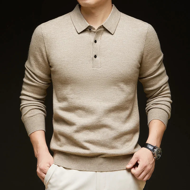 Fashion Autumn And Winter New Cashmere Sweater Men's High Quality Pullover Casual Loose POLO Knitted Bottom Shirt Jacket Shirt
