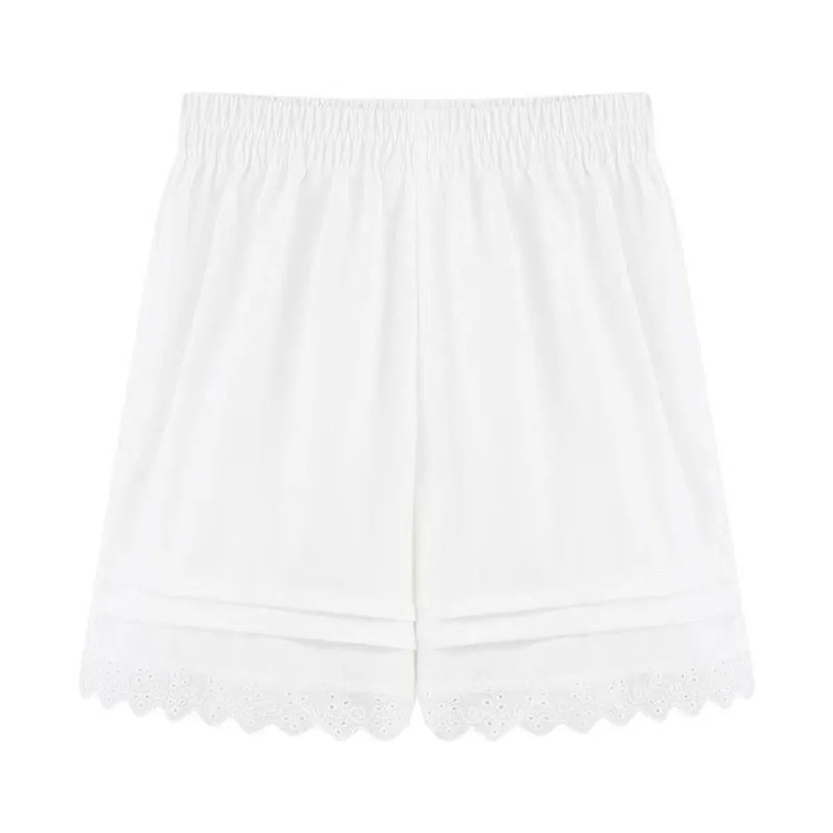 White Lace Trim Patchwork Casual Shorts for Women's High Waisted Wide Leg Vacation Beach Pants Loose Thin Bottoms Home Shorts