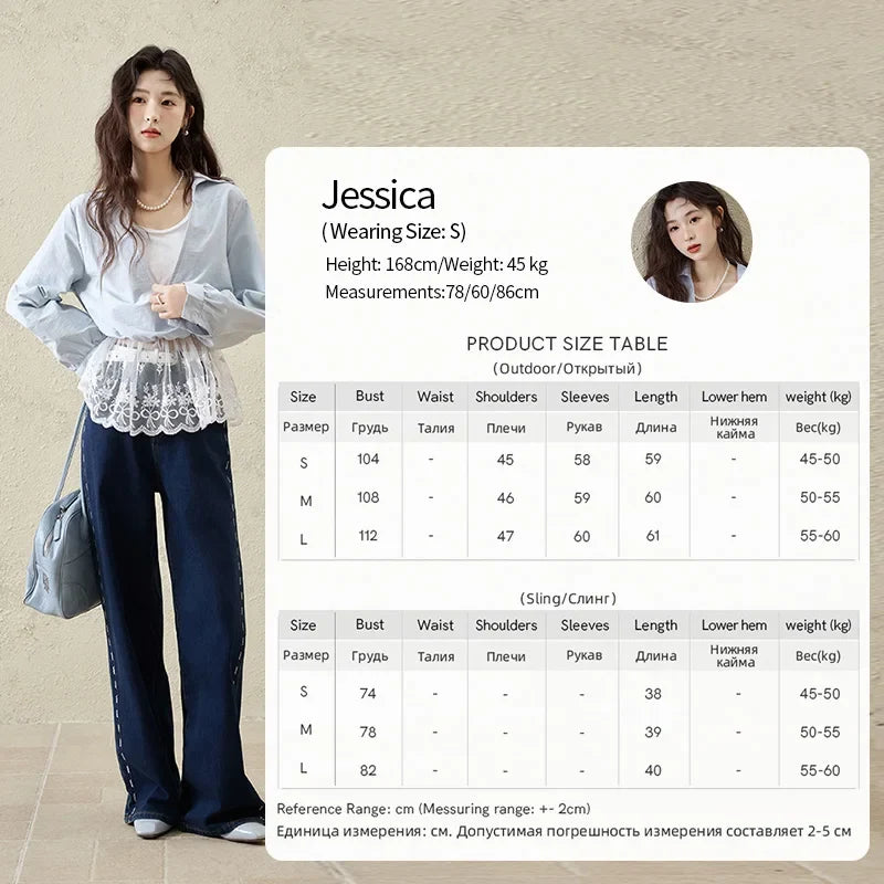 French Spring Shirts Women 2025 Long Sleeve Turn-down Collar Fake Two-piece Blouses Female Splicing Lace Tops MXE16C0783