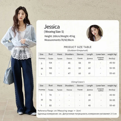 French Spring Shirts Women 2025 Long Sleeve Turn-down Collar Fake Two-piece Blouses Female Splicing Lace Tops MXE16C0783