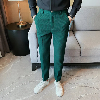 2024 Autumn New Waffle Stretch Waist Business Formal Pants Men Fashion Wedding Slim Trouser Mens Brand Social Party Suit Pants
