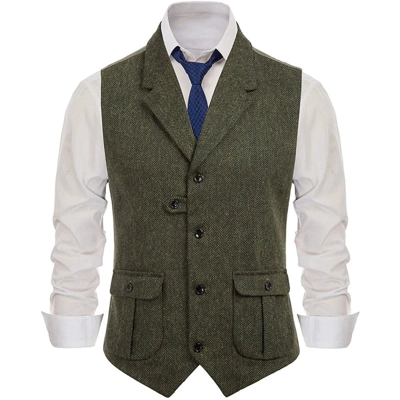 Men Vest Green Suede Velvet With Collar Single Breasted Waistcoat For Wedding Banquet Party Business Work Casual Daily Men Vest