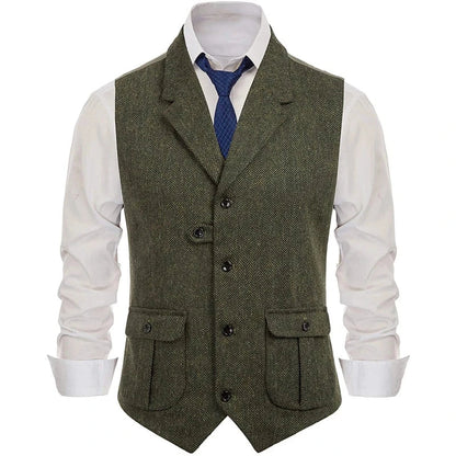 Men Vest Green Suede Velvet With Collar Single Breasted Waistcoat For Wedding Banquet Party Business Work Casual Daily Men Vest