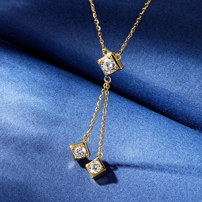 Full Round Cut Moissanite Tassel Chains Pendant Necklaces for Women Real S925 Sterling Silver Fine Jewelry Gifts Collar