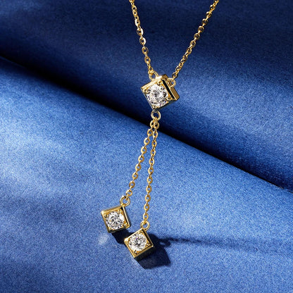 Full Round Cut Moissanite Tassel Chains Pendant Necklaces for Women Real S925 Sterling Silver Fine Jewelry Gifts Collar