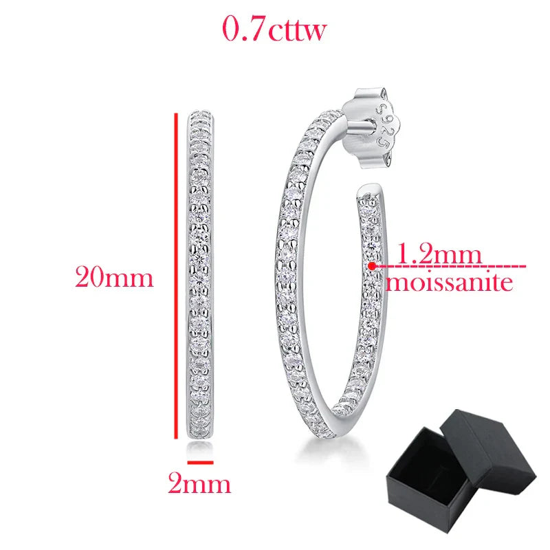 0.7cttw Certified Moissanite Hoop Earrings for Women Sparkling 925 Sterling Silver Ear Jewelry Wedding Gift Wholesale