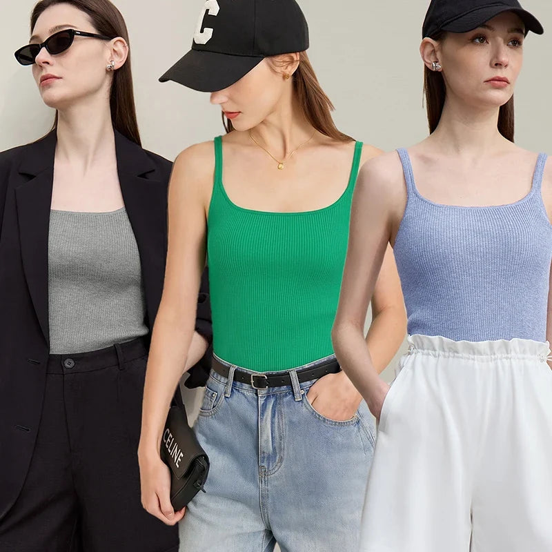 Women's Tank 2026 Summer New Solid Color Slim Fit Short Cami Square U-Neck Crop Sleeveless Layering Vest For Women 12622083